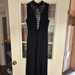 Fashion Nova Black Sleeveless Lace Top Jumpsuit, Size L